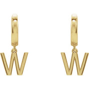 18K Initial Hinged Dangle Huggie Earrings in White and Yellow Gold