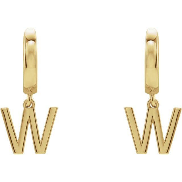 18K Initial Hinged Dangle Huggie Earrings in White and Yellow Gold