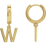 18K Initial Hinged Dangle Huggie Earrings in White and Yellow Gold