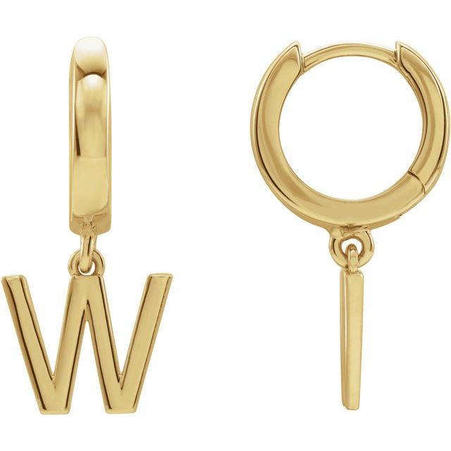 18K Initial Hinged Dangle Huggie Earrings in White and Yellow Gold