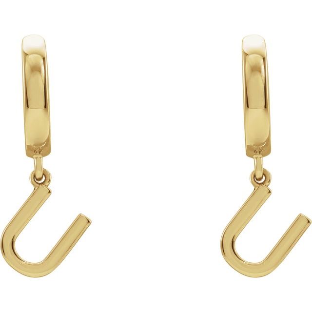 14K Gold Initial Dangle Hinged Huggie Earrings