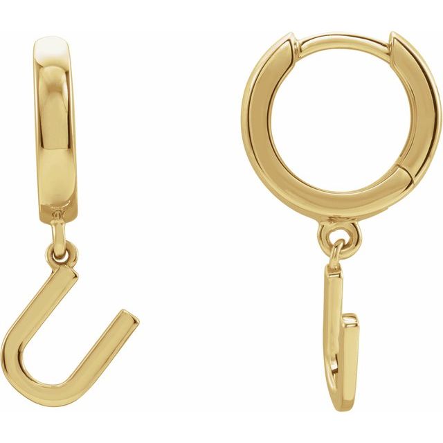 14K Gold Initial Dangle Hinged Huggie Earrings