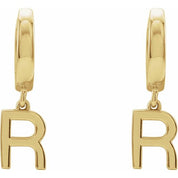 14K Gold Initial Dangle Hinged Huggie Earrings