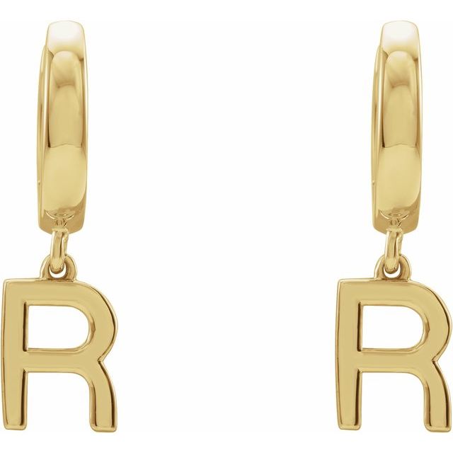 14K Gold Initial Dangle Hinged Huggie Earrings