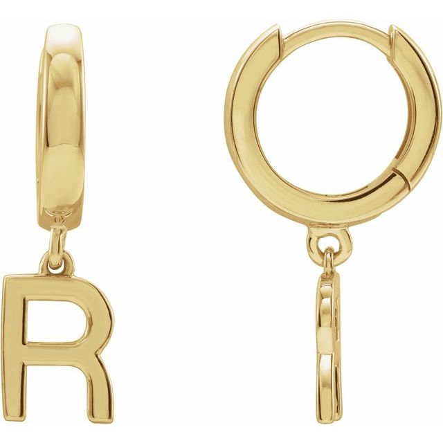 14K Gold Initial Dangle Hinged Huggie Earrings