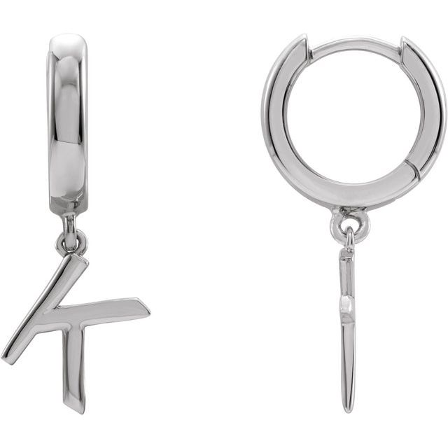Platinum Initial K Hinged Huggie Earring