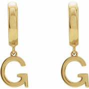 14K Gold Initial Dangle Hinged Huggie Earrings