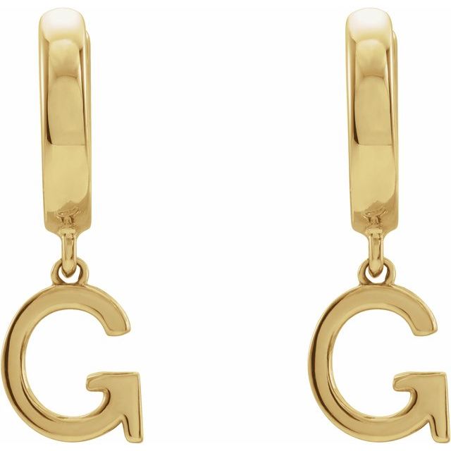 14K Gold Initial Dangle Hinged Huggie Earrings