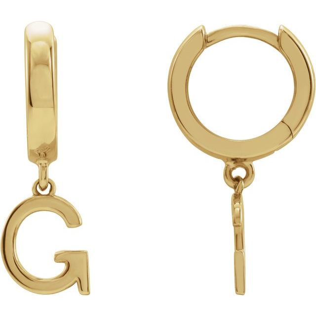 18K Initial Hinged Dangle Huggie Earrings in White and Yellow Gold