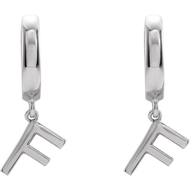 Platinum Initial F Hinged Huggie Earring