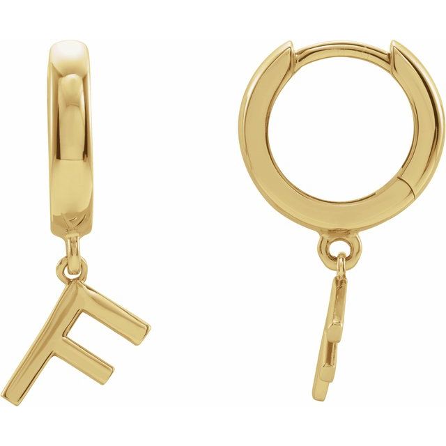 14K Gold Initial Dangle Hinged Huggie Earrings