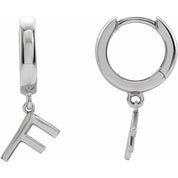 Platinum Initial F Hinged Huggie Earring