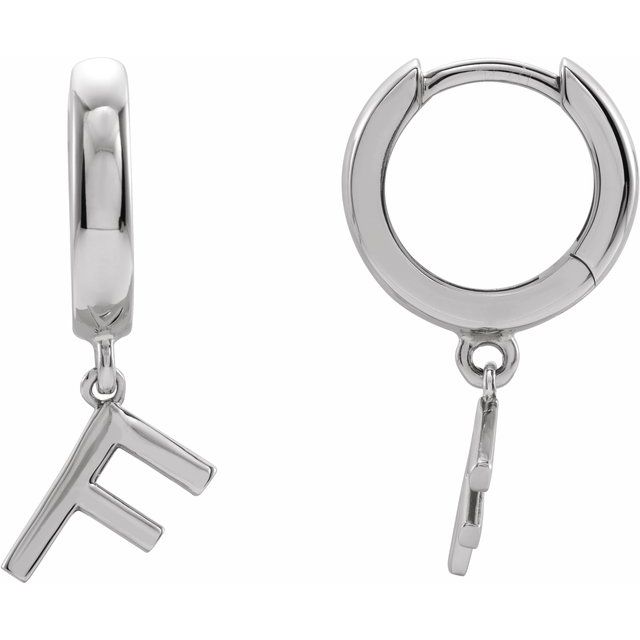 Platinum Initial F Hinged Huggie Earring
