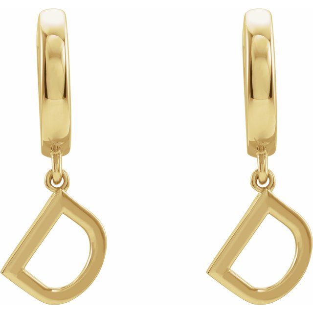 18K Initial Hinged Dangle Huggie Earrings in White and Yellow Gold