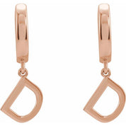 14K Gold Initial Dangle Hinged Huggie Earrings
