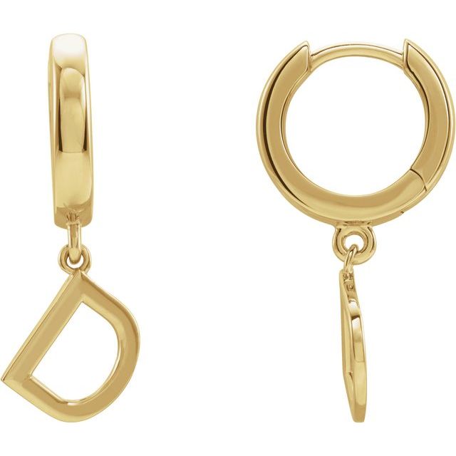 18K Initial Hinged Dangle Huggie Earrings in White and Yellow Gold