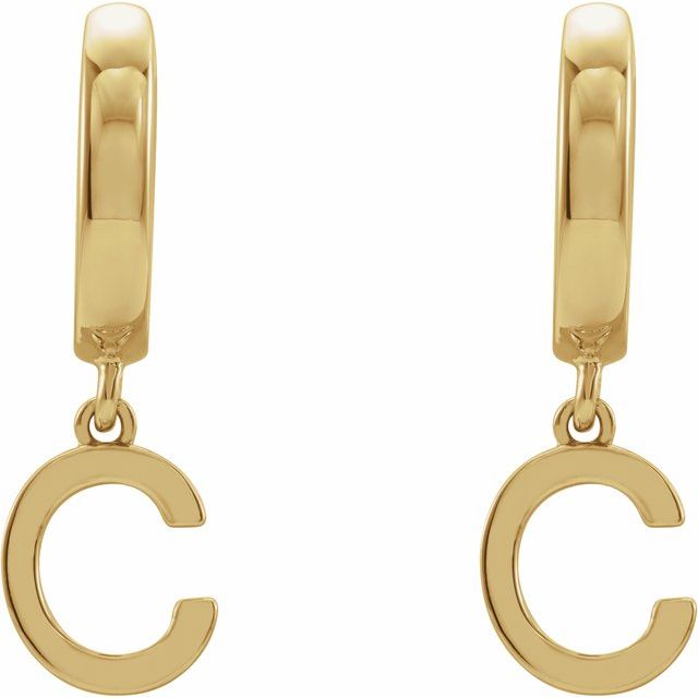 18K Initial Hinged Dangle Huggie Earrings in White and Yellow Gold