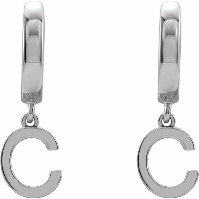 Platinum Initial C Hinged Huggie Earring