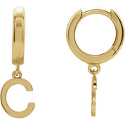 14K Gold Initial Dangle Hinged Huggie Earrings
