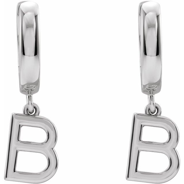 Platinum Initial B Hinged Huggie Earring