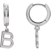 Platinum Initial B Hinged Huggie Earring
