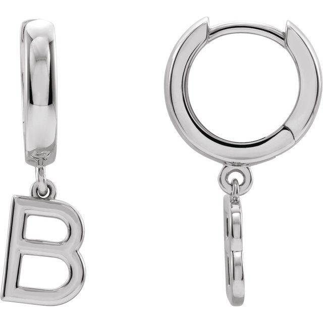 Platinum Initial B Hinged Huggie Earring