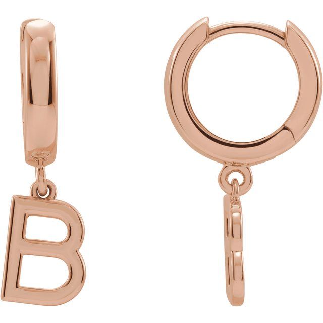 14K Gold Initial Dangle Hinged Huggie Earrings