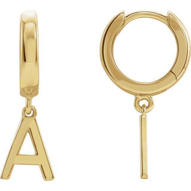 14K Gold Initial Dangle Hinged Huggie Earrings