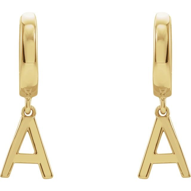 18K Initial Hinged Dangle Huggie Earrings in White and Yellow Gold