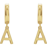 14K Gold Initial Dangle Hinged Huggie Earrings