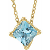 14K Yellow 4.5x4.5 mm Square Natural Aquamarine Solitaire 16-18" Necklace