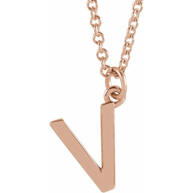 14K Rose Initial V Dangle 18" Necklace