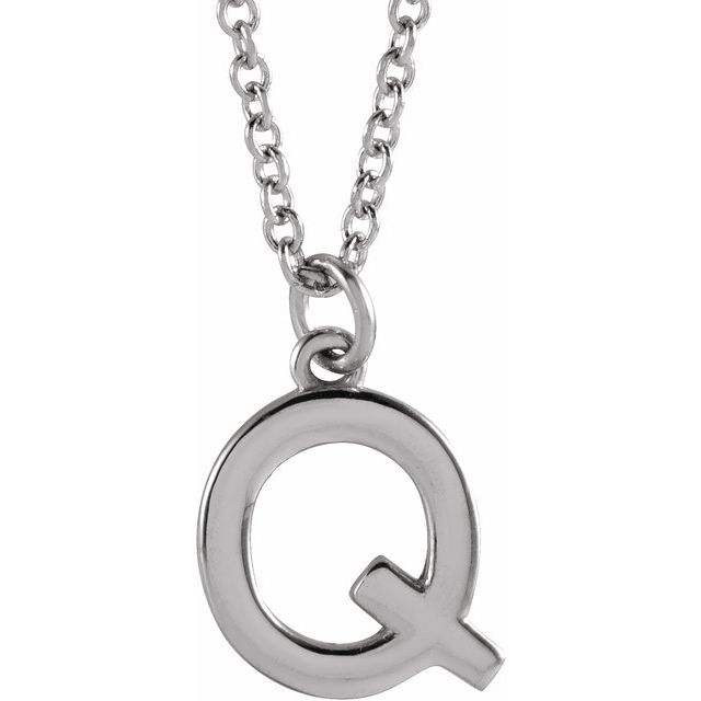 Sterling Silver Initial Q Dangle 18" Necklace