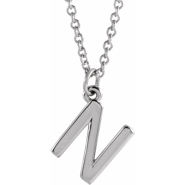 Sterling Silver Initial N Dangle 16" Necklace