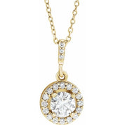 14K Yellow 9/10 CTW Natural Diamond Halo-Style 18" Necklace