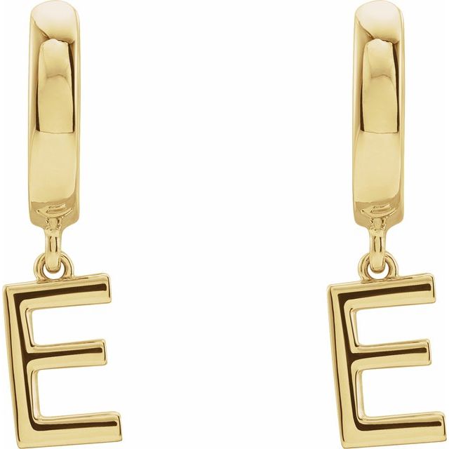 14K Gold Initial Dangle Hinged Huggie Earrings