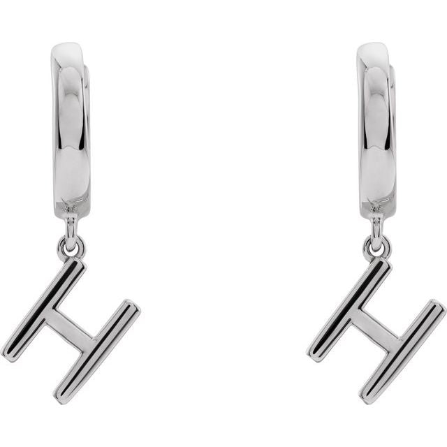 Platinum Initial H Hinged Huggie Earring