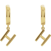 18K Initial Hinged Dangle Huggie Earrings in White and Yellow Gold