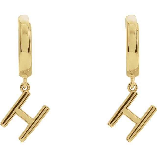 18K Initial Hinged Dangle Huggie Earrings in White and Yellow Gold