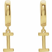 18K Initial Hinged Dangle Huggie Earrings in White and Yellow Gold