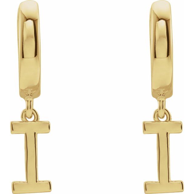 18K Initial Hinged Dangle Huggie Earrings in White and Yellow Gold