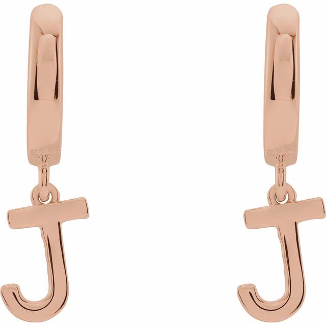 14K Gold Initial Dangle Hinged Huggie Earrings