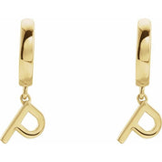 14K Gold Initial Dangle Hinged Huggie Earrings