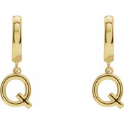 18K Initial Hinged Dangle Huggie Earrings in White and Yellow Gold