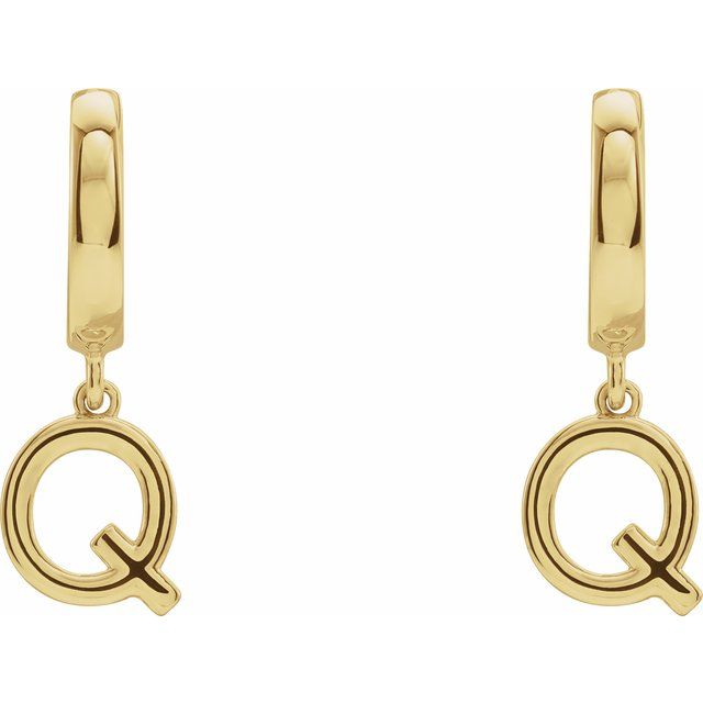 18K Initial Hinged Dangle Huggie Earrings in White and Yellow Gold