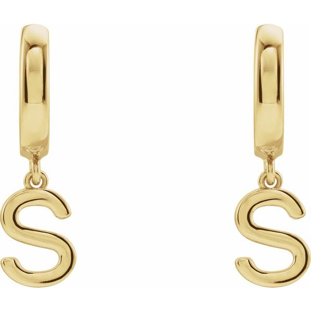 14K Gold Initial Dangle Hinged Huggie Earrings