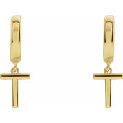 18K Initial Hinged Dangle Huggie Earrings in White and Yellow Gold