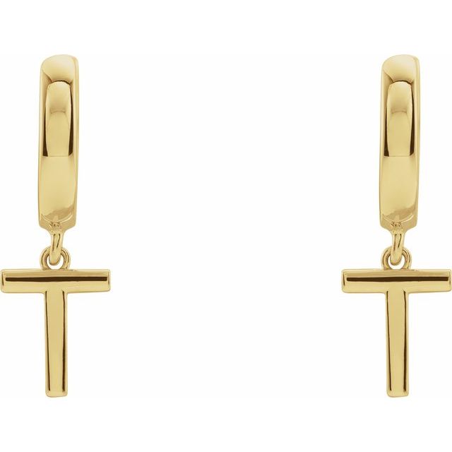 18K Initial Hinged Dangle Huggie Earrings in White and Yellow Gold