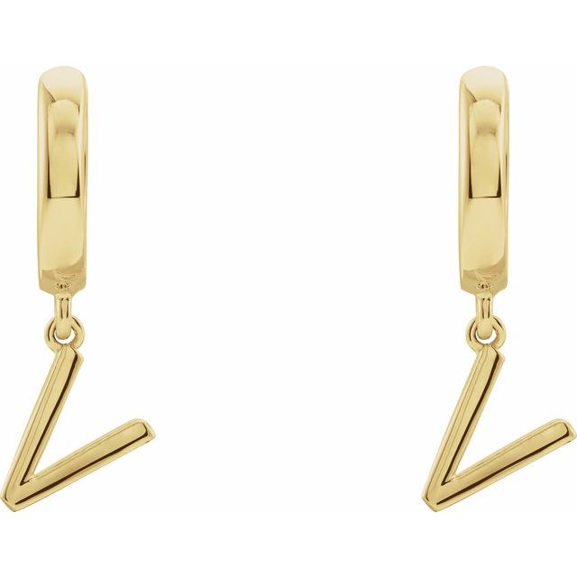 18K Initial Hinged Dangle Huggie Earrings in White and Yellow Gold