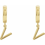 14K Gold Initial Dangle Hinged Huggie Earrings